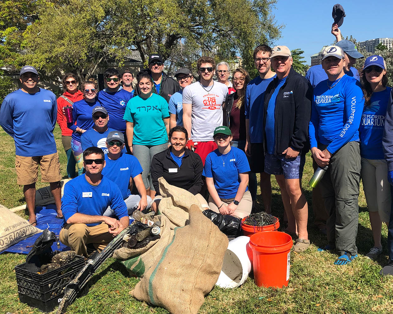 The Florida Aquarium group of employees with cleanup haul