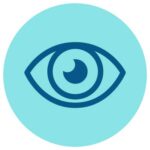 blue outline of an eye on teal background