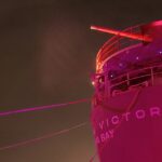 american victory ship in red lights