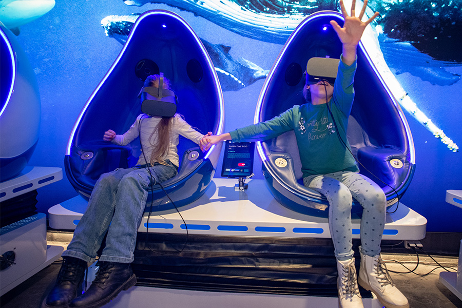 young girl and boy reacting to VR experience