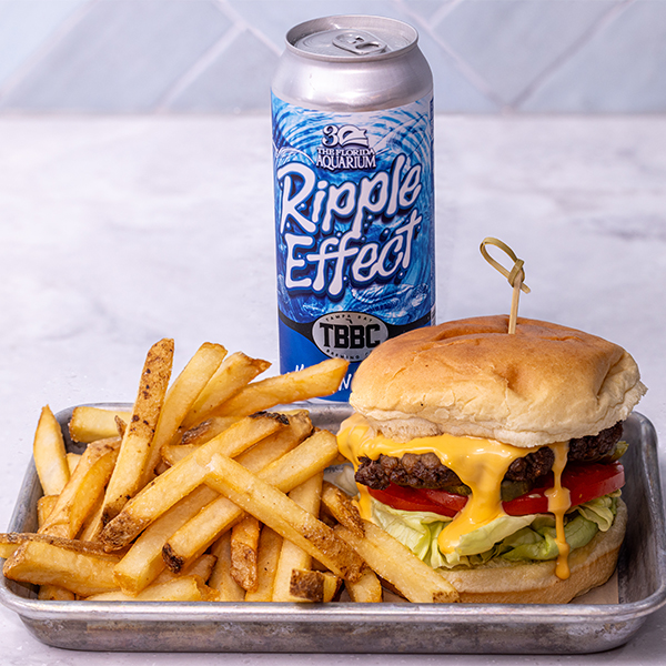 Cafe Seventy One at The Florida Aquarium Ripple Effect Beer with Burger and Fries