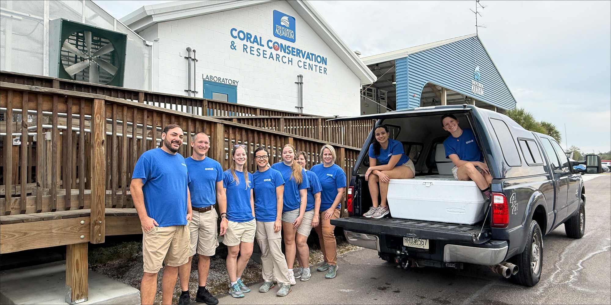 Coral team from the Florida Aquarium preparing to go outplant newly grown corals.