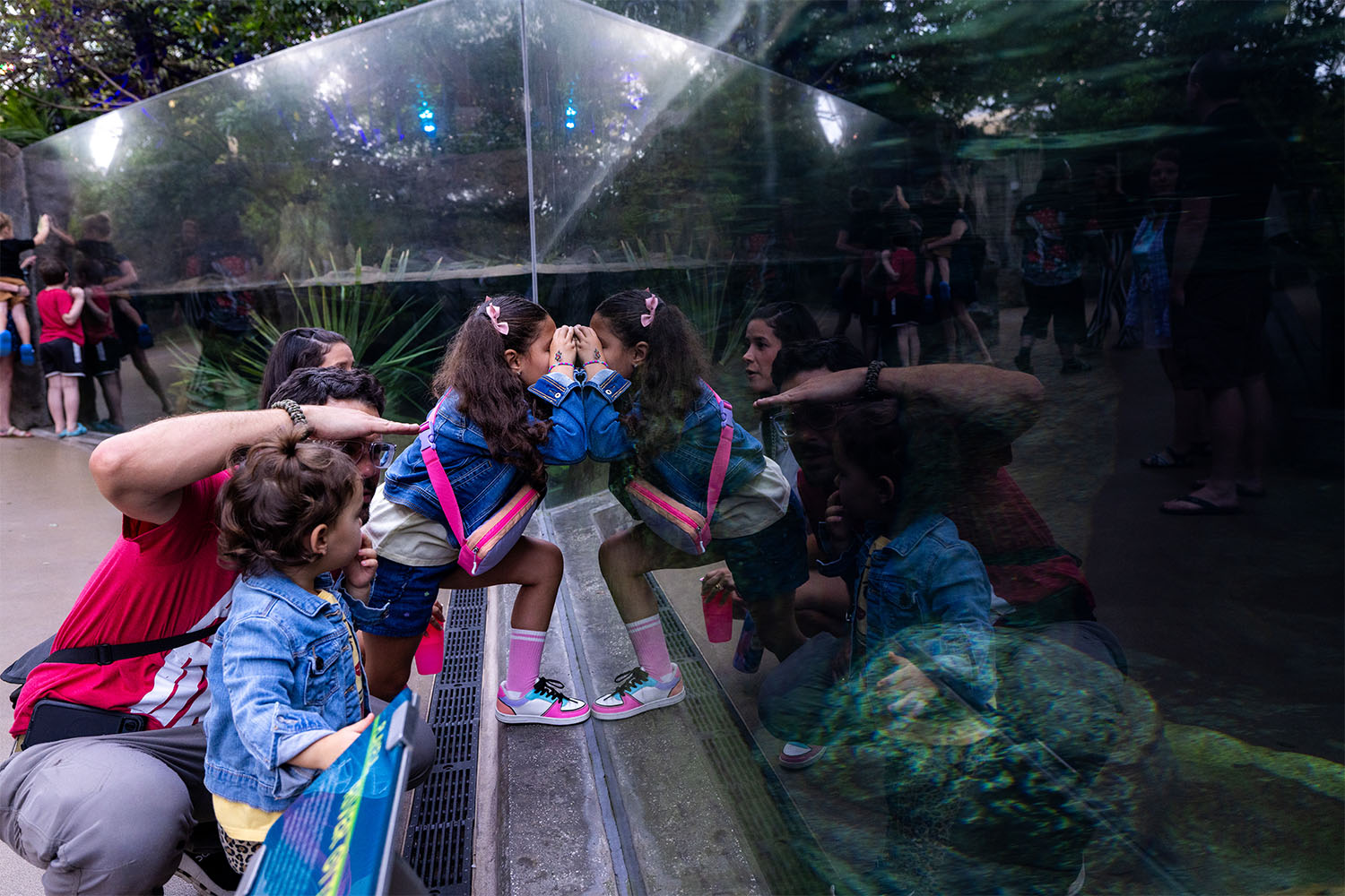 Family looking at otter habitat